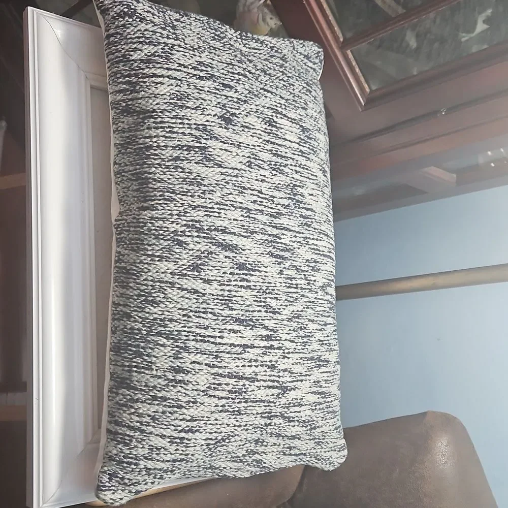 Navy Blue Cream Variegated Lumbar Pillow Cover | 100% Cotton